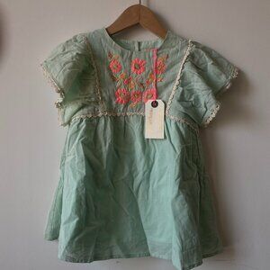 Louise Misha Mint Green Embroidered Boho Flutter Sleeve Dress - Size 3